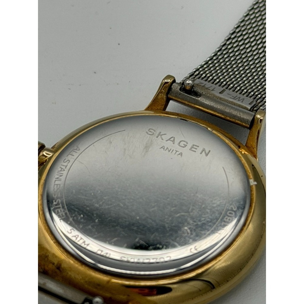 Skagen Women's Watch Gold Tone Case Silver Mesh Band Quartz Minimalist Working - Picture 7 of 8
